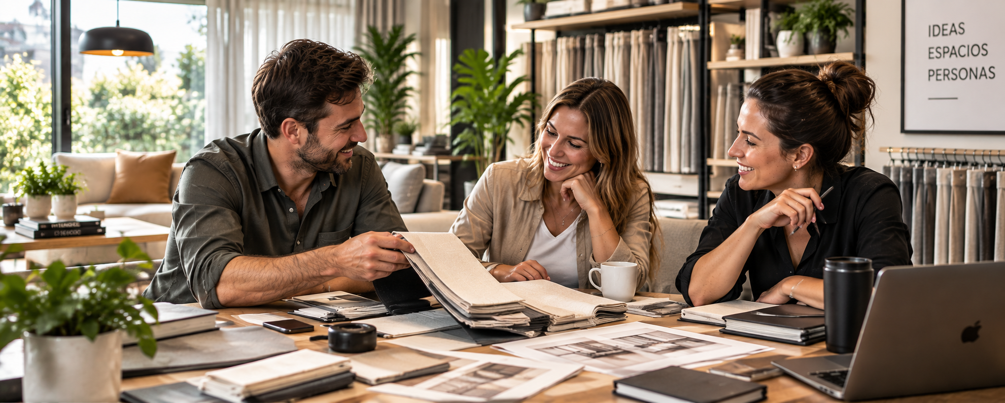 Profesionales revisando muestras de telas